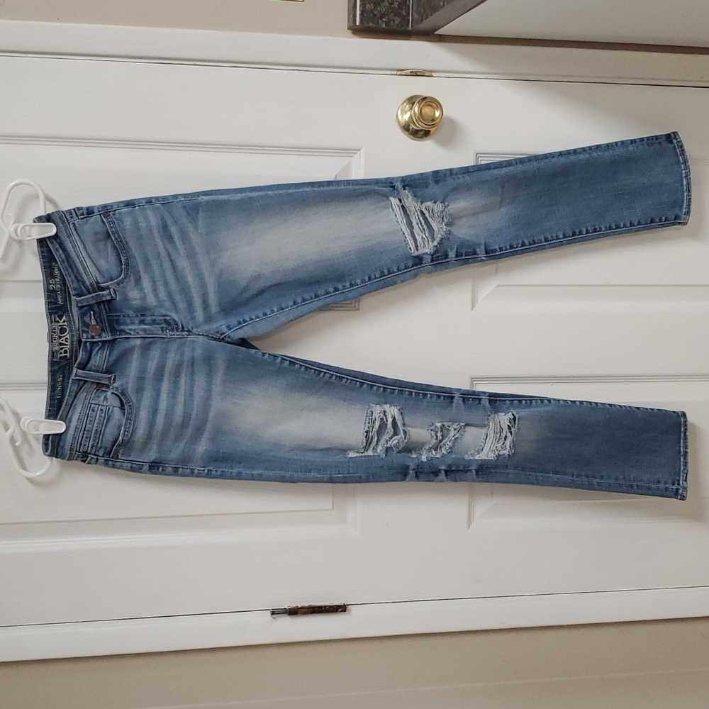 Buckle Distressed Jeans Straight Leg Ripped Boho